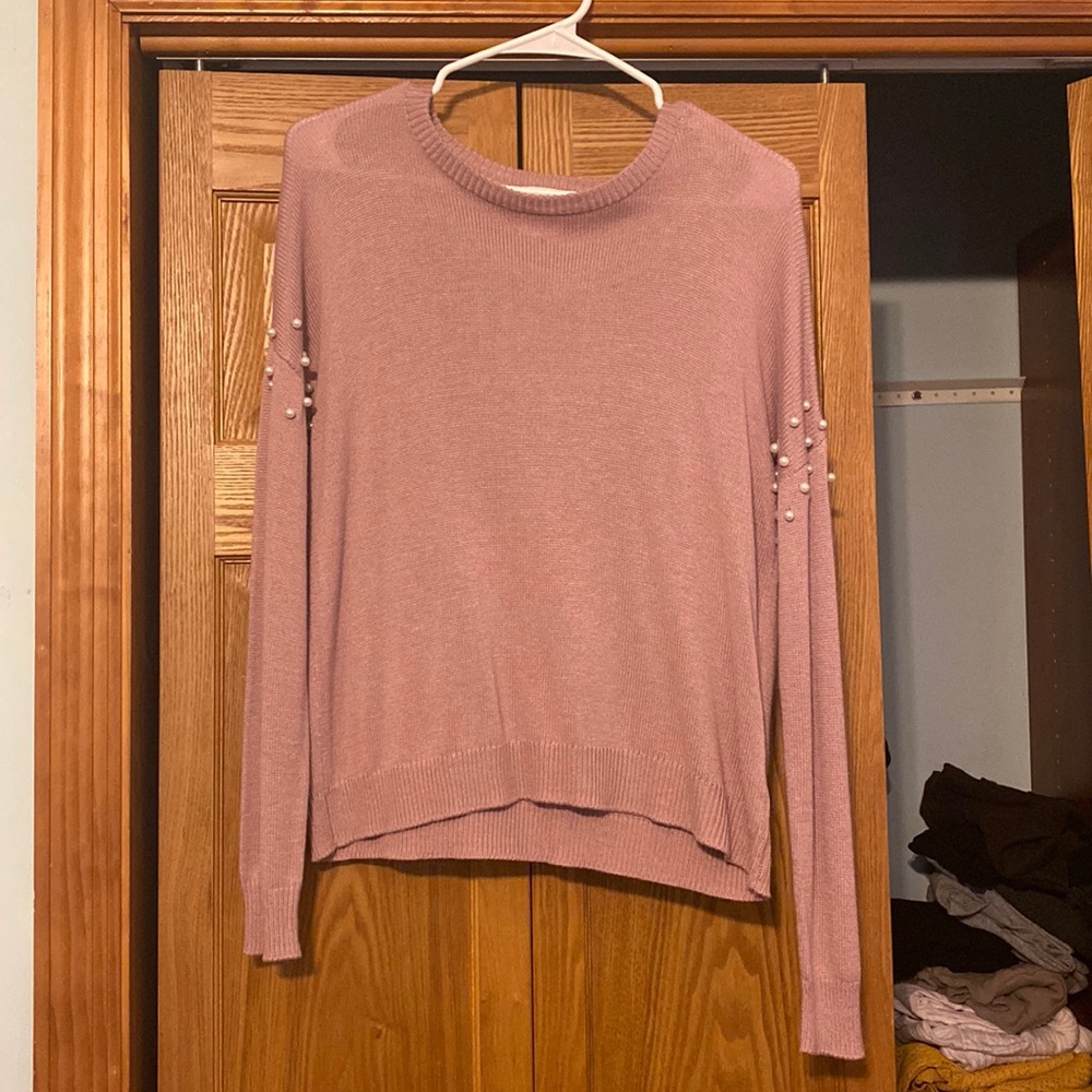 Pink Hippie Rose Sweater with white pearls *NEVER WORN*